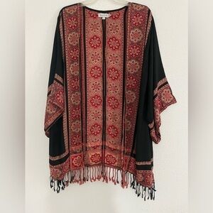 TIME FOR ME Boho Print Cardigan Kimono, Size M/L Black & Red